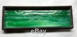 Tiffany Studios, Etched Metal Pen-pencil Tray, Green Glass, Patina, Beaded