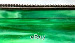 Tiffany Studios, Etched Metal Pen-pencil Tray, Green Glass, Patina, Beaded