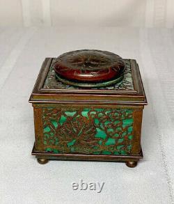 Tiffany Studios, Grapevine 3 Inkwell Green Favrile Glass, Outstanding Patina