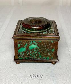 Tiffany Studios, Grapevine 3 Inkwell Green Favrile Glass, Outstanding Patina