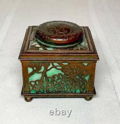 Tiffany Studios, Grapevine 3 Inkwell Green Favrile Glass, Outstanding Patina