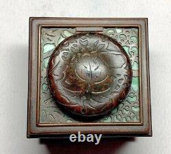 Tiffany Studios, Grapevine 3 Inkwell Green Favrile Glass, Outstanding Patina