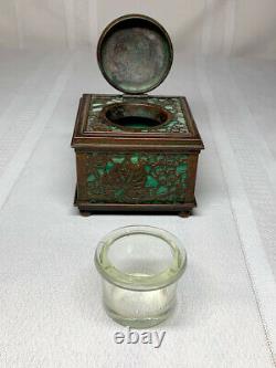 Tiffany Studios, Grapevine 3 Inkwell Green Favrile Glass, Outstanding Patina