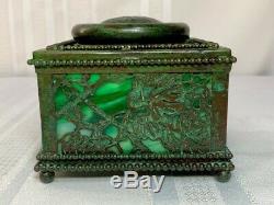 Tiffany Studios, Grapevine 4 Beaded Inkwell, Green Glass, Green Brown Patina