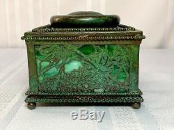 Tiffany Studios, Grapevine 4 Beaded Inkwell, Green Glass, Green Brown Patina