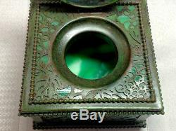 Tiffany Studios, Grapevine 4 Beaded Inkwell, Green Glass, Green Brown Patina