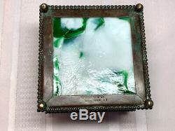 Tiffany Studios, Grapevine 4 Beaded Inkwell, Green Glass, Green Brown Patina