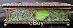 Tiffany Studios Grapevine/Pine Needle with Green Slag Glass Handkerchief Box