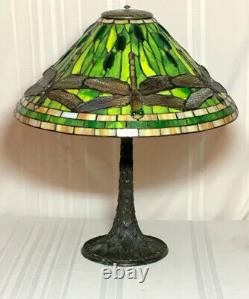 Tiffany Studios Inspired Green Dragonfly Cone On Bronze Artichoke Base, 3 Lights