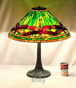 Tiffany Studios Inspired Green Dragonfly Cone On Bronze Artichoke Base, 3 Lights