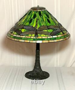 Tiffany Studios Inspired Green Dragonfly Cone On Bronze Artichoke Base, 3 Lights