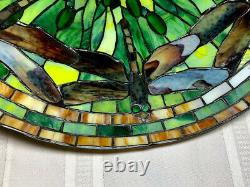 Tiffany Studios Inspired Green Dragonfly Cone On Bronze Artichoke Base, 3 Lights