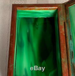 Tiffany Studios, Pine Needle Stamp Box, Green Glass, Patina, Early Beaded Border