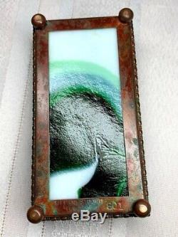 Tiffany Studios, Pine Needle Stamp Box, Green Glass, Patina, Early Beaded Border