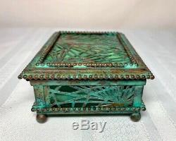 Tiffany Studios, Pine Needle Utility Box, Green Glass, Patina, Beaded Border