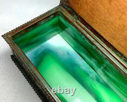 Tiffany Studios, Pine Needle Utility Box, Green Patina Favrile Glass, Beaded