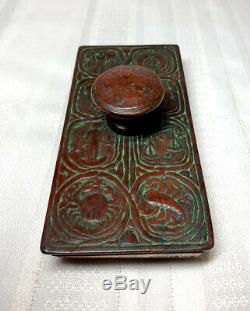 Tiffany Studios, Zodiac Rocker Blotter, Outstanding Red Green Brown Patina