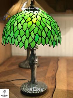 Tiffany Style 18 Green Leaf Table Lamp. Stained Glass Home Decor Lighting