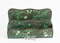 Tiffany desk set letter holder in Grapevine design green slag glass FREE SHIP