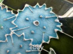 Tile Set 6 Blue Green Art Nouveau Fireplace Majolica Ceramic Floral Antique