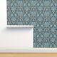 Traditional Wallpaper Blue Coral Olive Midsized Art Nouveau Green Style