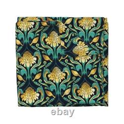 Tropical Damask Green Gold Art Nouveau Century Sateen Duvet Cover by Spoonflower