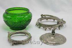 True Vintage Candy Box Covered Dish Um 1900 Art Nouveau Tin Green Glas