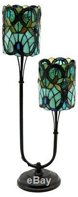 Twin Stem Tiffany Lamp Blue Green Red Table Bedside Light Electric 67cm