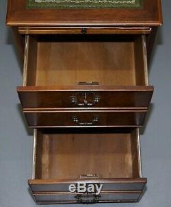 Two Drawer With Butlers Serve Tray Burr Walnut Filing Cabinet Green Leather Desk
