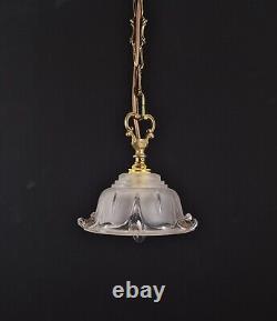 Unique Art Nouveau Style Art EZAN Glass French Antique Flower Pendant Light