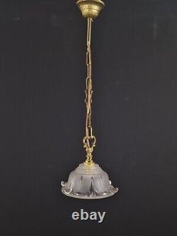 Unique Art Nouveau Style Art EZAN Glass French Antique Flower Pendant Light