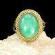 Unique Top Shelf 14k Yellow Gold Estate Ring, Rare Green Agate See Set M-f