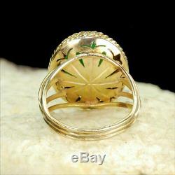 Unique top shelf 14k yellow gold estate ring, rare green agate see set M-F