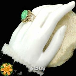 Unique top shelf 14k yellow gold estate ring, rare green agate see set M-F
