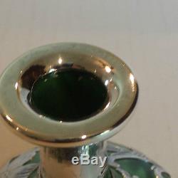 Unusual Antique Art Nouveau Green Glass Scent Bottle. 999 Alvin Silver Overlay