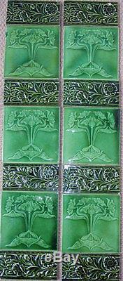 Unusual Antique Set Art Nouveau Fireplace Tiles with Floral Spacers Birmingham