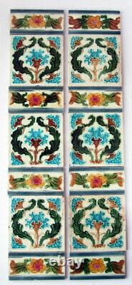 Unusual Antique Set Art Nouveau Fireplace Tiles with Spacers Birmingham 30 x 6