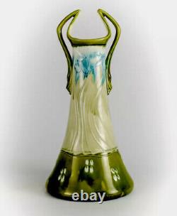 VERY RARE MINTON SECESSIONIST GREEN & BLUE TWIN HANDLED VASE by SOLON 1901
