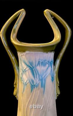 VERY RARE MINTON SECESSIONIST GREEN & BLUE TWIN HANDLED VASE by SOLON 1901