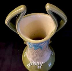 VERY RARE MINTON SECESSIONIST GREEN & BLUE TWIN HANDLED VASE by SOLON 1901