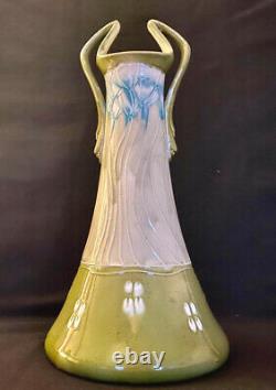 VERY RARE MINTON SECESSIONIST GREEN & BLUE TWIN HANDLED VASE by SOLON 1901