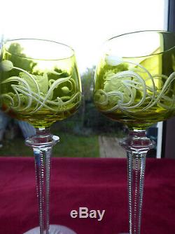 VERY RARE PAIR Art Nouveau period BACCARAT Crystal Rhine Hock Wine glasses 1904