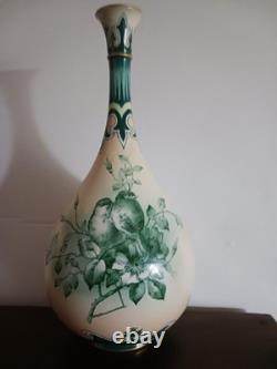 VERY RARE Stunning Green on Cream Hadley Worcester Faience Art Nouveau Vase 1900