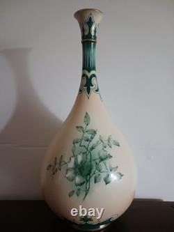 VERY RARE Stunning Green on Cream Hadley Worcester Faience Art Nouveau Vase 1900