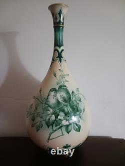 VERY RARE Stunning Green on Cream Hadley Worcester Faience Art Nouveau Vase 1900