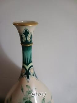 VERY RARE Stunning Green on Cream Hadley Worcester Faience Art Nouveau Vase 1900