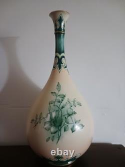 VERY RARE Stunning Green on Cream Hadley Worcester Faience Art Nouveau Vase 1900
