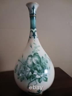 VERY RARE Stunning Green on Cream Hadley Worcester Faience Art Nouveau Vase 1900