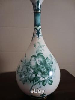 VERY RARE Stunning Green on Cream Hadley Worcester Faience Art Nouveau Vase 1900