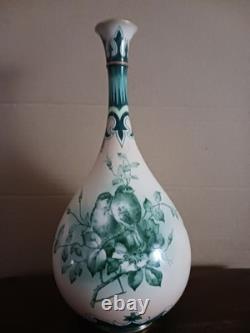 VERY RARE Stunning Green on Cream Hadley Worcester Faience Art Nouveau Vase 1900